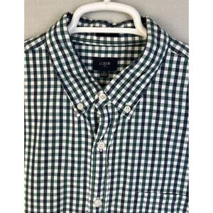 J Crew Button Down Shirt Men's XL Slim Gingham Check Blue White Work Casual